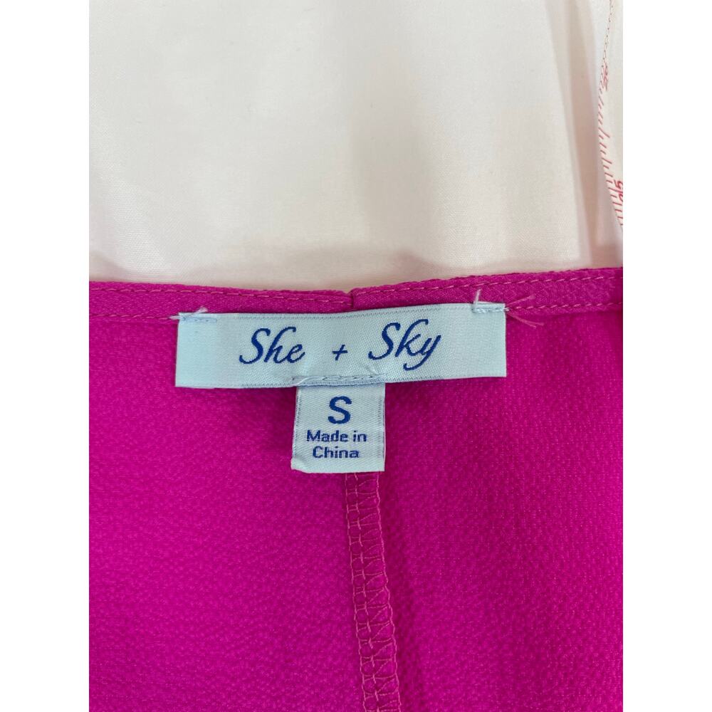 She + Sky Fuchsia Tie-Front Blouse Hot Pink Dolman Sleeve Size S Top - Picture 5 of 7